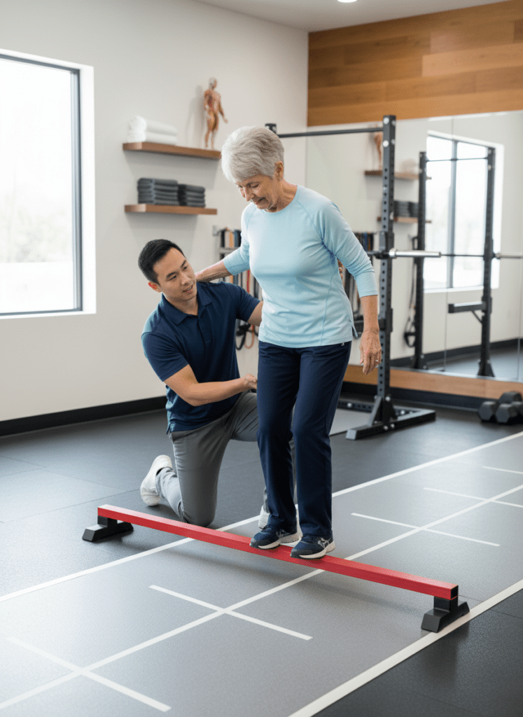  Athlete receiving personalized strength training during sports rehabilitation session in Torrance performance PT facility