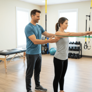 Physical therapist performing functional movement assessment with athlete in Torrance performance physical therapy clinic