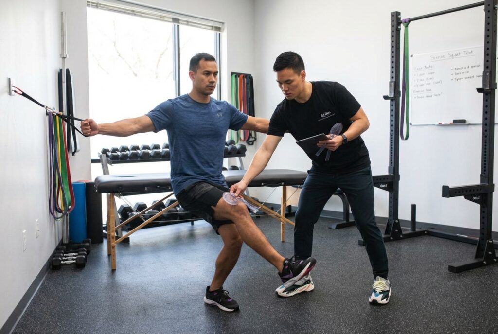 Patient working with a provider at a performance physical therapy clinic in Torrance