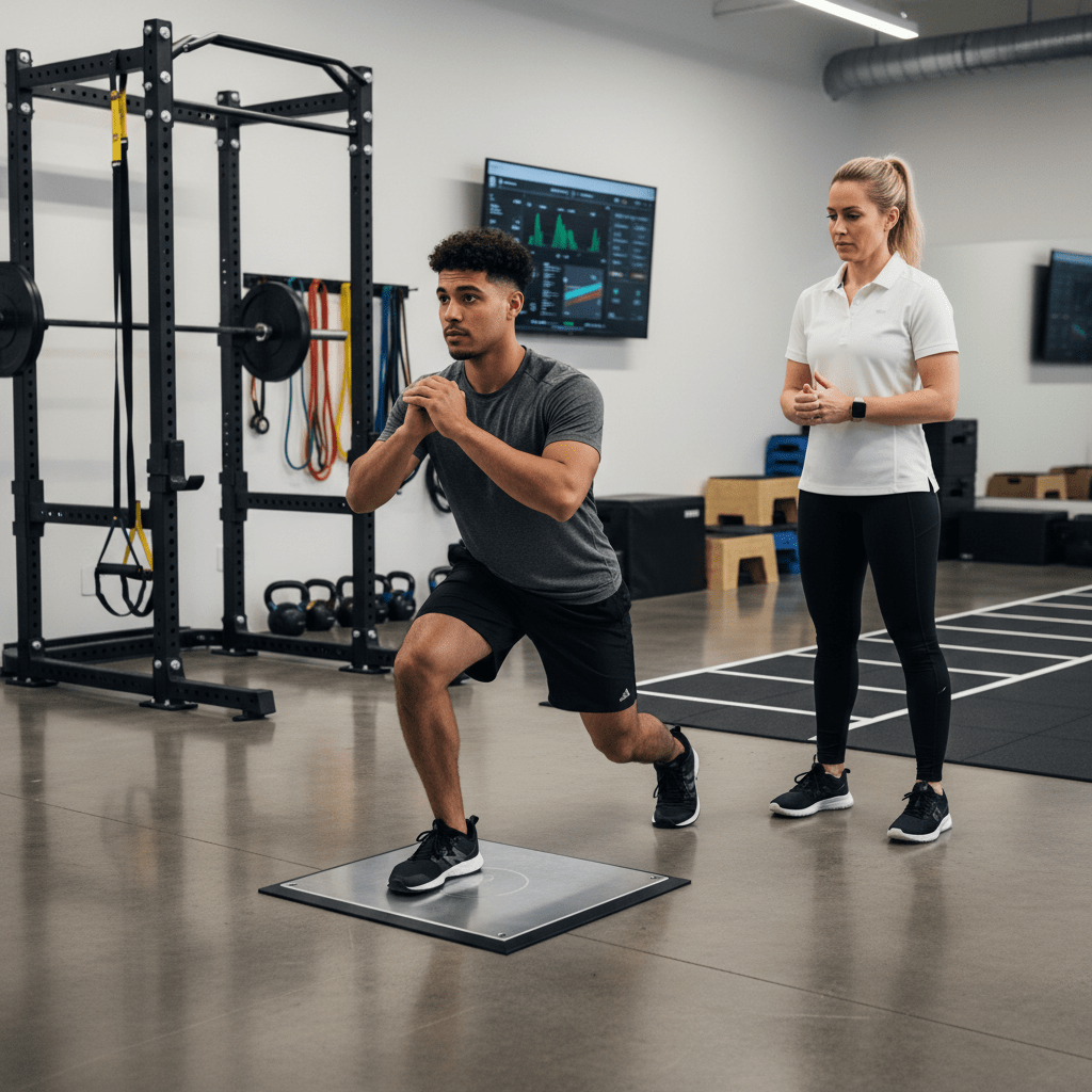 Patient working with a provider at a performance physical therapy clinic in Torrance, CA during a lower extremity strength assessment